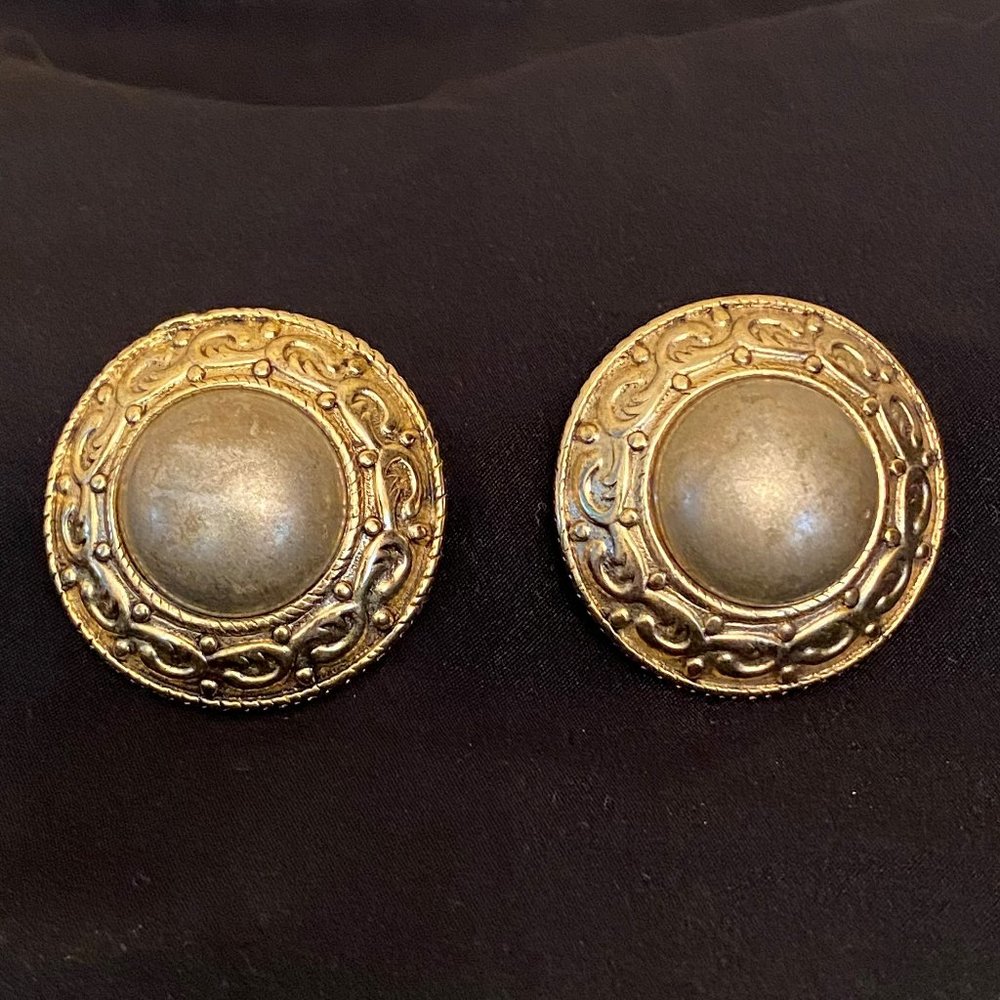 Vintage 1980s Anne Klein Ornate Medal Earrings